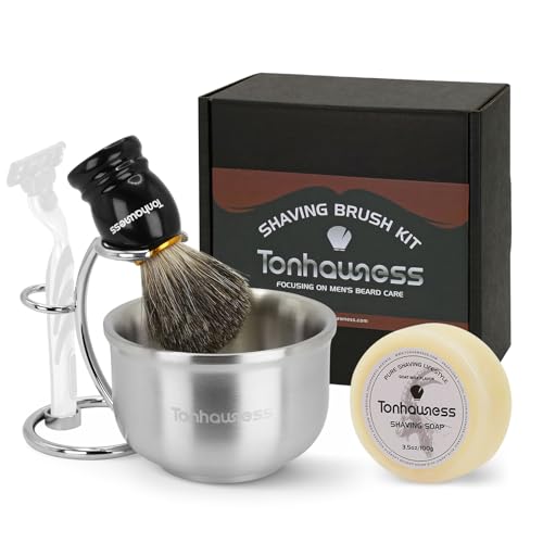 Badger Hair Shaving Brush Kit with Soap and Stand - 4-in-1 Men’s Grooming Set