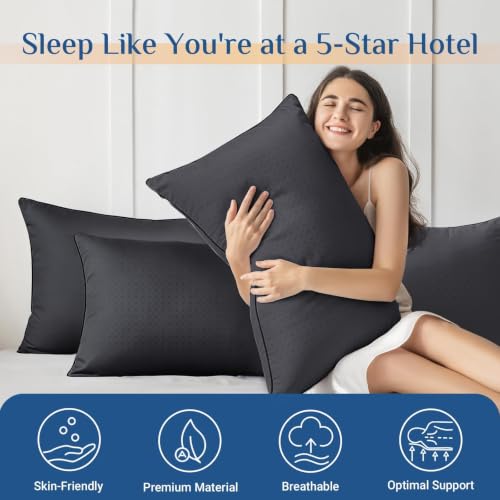 JOLLYVOGUE Black King Size 4-Pack Supportive Bed Pillows - Washable, Hotel Quality