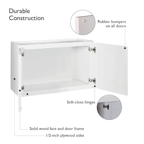 18-Inch White Kitchen Wall Cabinet with Soft-Close Doors - Shaker Style
