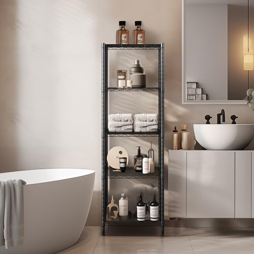59-Inch Heavy Duty Wire Shelving Unit - Black 5-Tier Storage Rack, NSF Certified