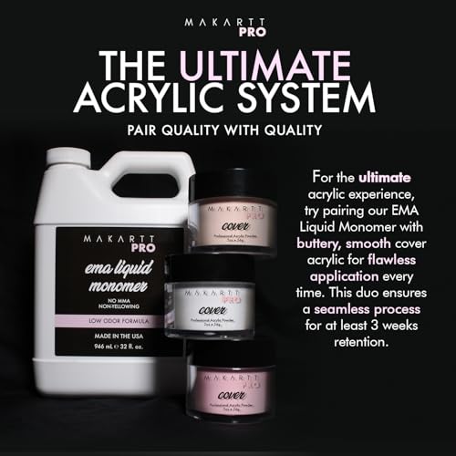 MakarttPro Low Odor Monomer for Acrylic Nail, MMA free, Made in USA, Non-Yellowing Professional Grade Formula, Beginner Tech Friendly - Essential Acrylic Nail Product for Nail Technicians (16 fl oz)