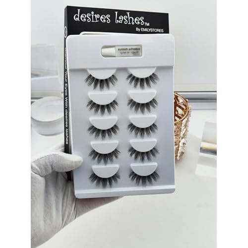 DESIRES LASHES False Eyelash Natural Wispy Fluffy Strip Style Asian Japanese Korean Clear Band Eye Lash 5 Pairs (03 Wednesday)