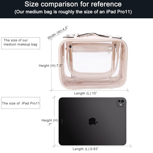 SANHECUN Clear Travel Toiletry Bag with Multiple Compartments - Waterproof Makeup & Cosmetic Organizer - Beige, Medium