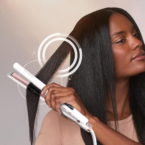 Digital Flat Iron 1 Inch Hair Straightener with LED Heat Settings - Ceramic Plates, Ultra-Slim Design, White Pink Rose