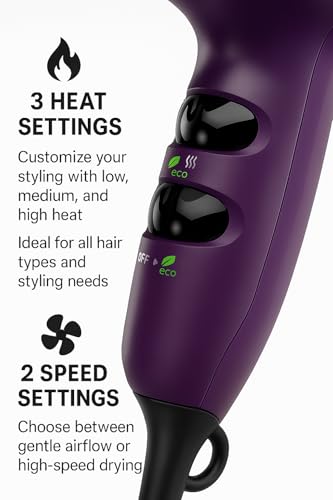 Purple Remington Ionic Compact Hair Dryer 1875W - Travel Anti-Frizz Styling Tool