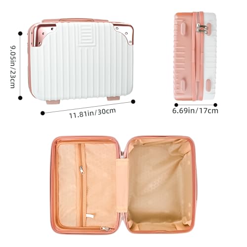 14-Inch Pink/White Hard Shell Cosmetic Organizer Travel Case for Women - Portable Makeup & Toiletry Bag