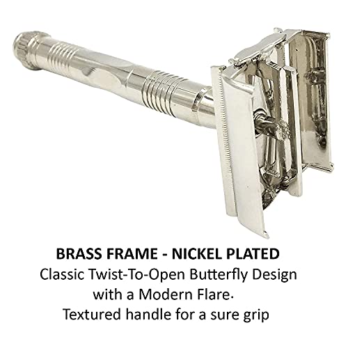 Long Handle Butterfly Safety Razor - Nickel Heavyweight Shaver