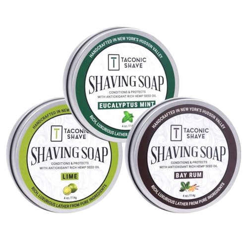 Taconic Shave Soap Variety Pack - Lime, Eucalyptus Mint & Bay Rum - Natural, Moisturizing Shaving Soap for Men & Women