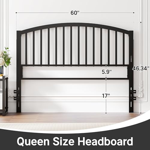 Queen Headboard with LED Lights and USB Port - Black Metal Bed Frame