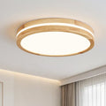 Dimmable LED Wood Flush Mount Ceiling Light 15.74in - Modern Round Fixture for Bedroom Kitchen Hallway