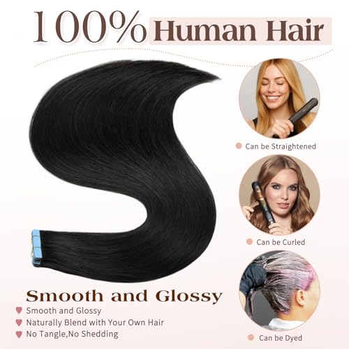 Invisible Tape-In Hair Extensions 18 Inch Straight Human Hair Black