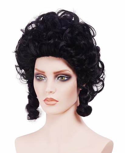 Black Short Wavy Curly Wig for Women - 70s 80s Bouffant Beehive Costume Halloween