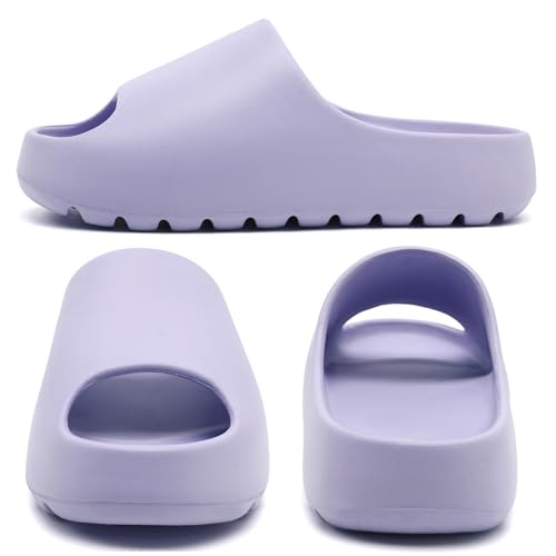Jaeynow Cloud Slides for Women Men - EVA Recovery Open Toe Shower & Indoor Outdoor Sandals, Light Purple, Size 11-12 Women / 10-11 Men