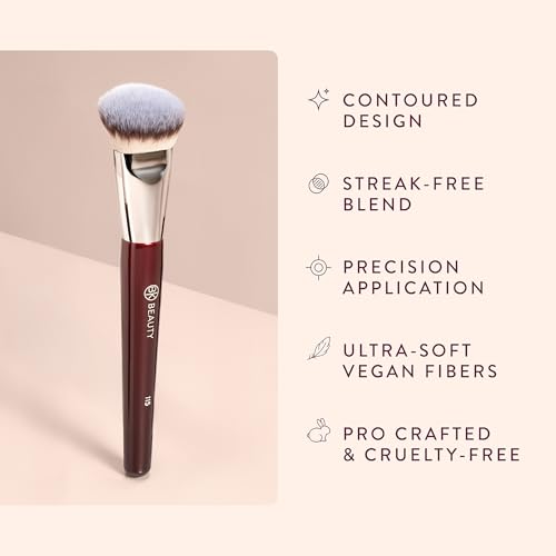 BK BEAUTY 115 MEDIUM CONTOURED FOUNDATION BRUSH ? Contoured Foundation Brush for Liquid Makeup - Foundation Makeup Brushes - Face Brush For Liquid Or Cream Foundation