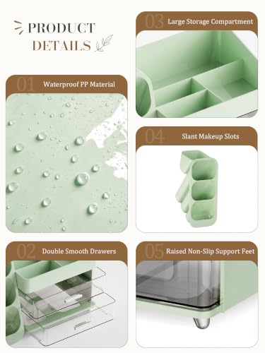 Green Large Makeup Organizer for Vanity and Countertop Storage