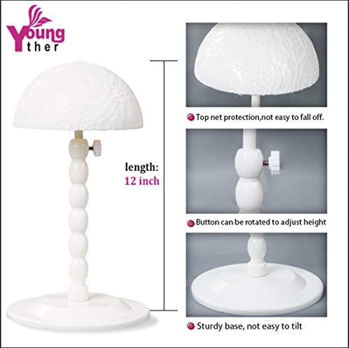Adjustable Wig Stand with Anti-Slip Lace - 1 Piece, Height 12-18.8 Inches - Wig Display Holder - Black