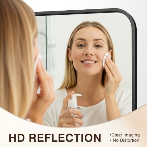 Black Bathroom Mirror Set - 30x20 Inch HD Tempered Wall Mirrors, 2 Pack with Rounded Corners