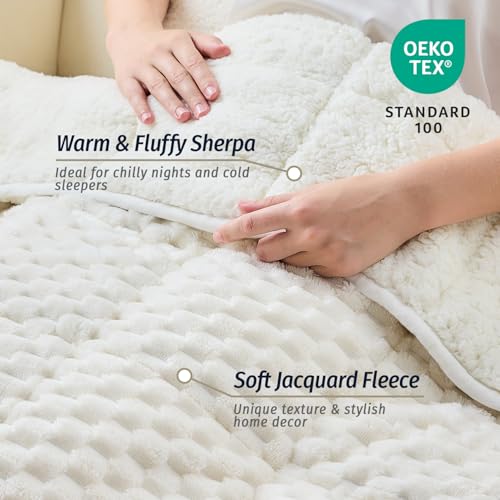 Cream White Weighted Blanket for Adults 60x80 20lbs Fuzzy Fleece