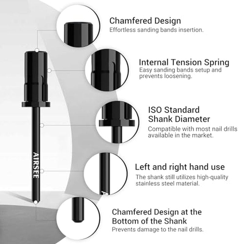 AIRSEE Nail Drill Mandrel Bit for Efile Sanding Bands and EB Rechargeable 30000RPM Electric Nail Drill Professional