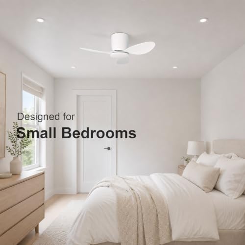 25 Inch Small Ceiling Fan Without Light, Low Profile, White - Quiet & Energy-Efficient