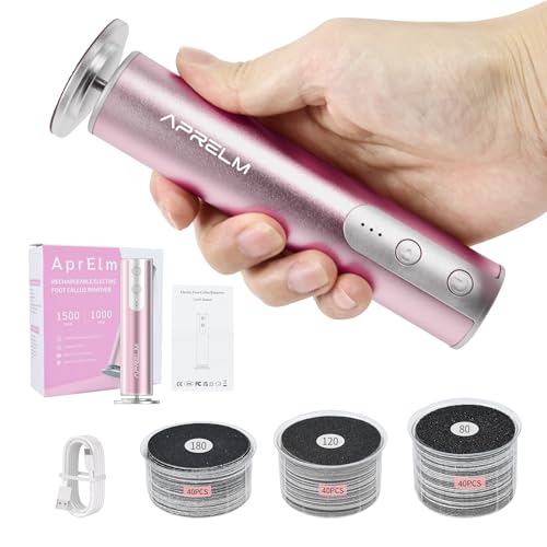 Rechargeable Electric Foot Callus Remover with 3-Sizes 120Pcs Sandpaper Discs, Professional 900RPM 3-Speed Control Aluminum Electric Foot File (E3 Rose Pink)