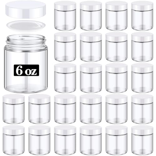 24 Pack 6oz Glass Cosmetic Jars with Black Lids - White, Leakproof Storage