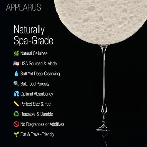 Appearus Natural Cellulose Facial Sponges ? 100 Pack (Compressed) ? Professional Spa Facial Sponge Pads for Cleansing, Exfoliating, Makeup Removal ? White ? Gentle on Sensitive Skin