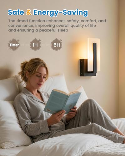 Black Rechargeable Wall Sconce Set of 2 - 10.2 Inch Wireless Dimmable LED Lights with Remote