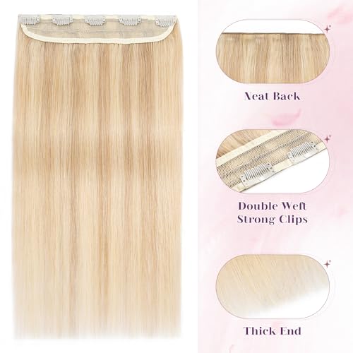 S-noilite Human Hair Clip-in Extensions Ash Blonde & Bleach Blonde 16 Inch 45g