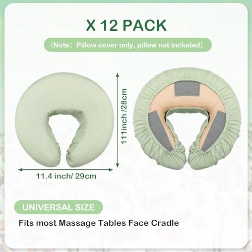 Tatuo 12 Pcs Face Cradle Covers for Massage Head Rest Microfiber Reusable Soft Thicker Massage Table Face Covers Oil Proof Headrest Cradle Sheets for Spa Beauty(Sage)