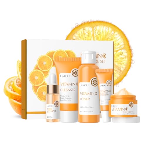 LAIKOU Vitamin C Skin Care Set for Face - 5-Piece Beginner Kit, Travel Friendly
