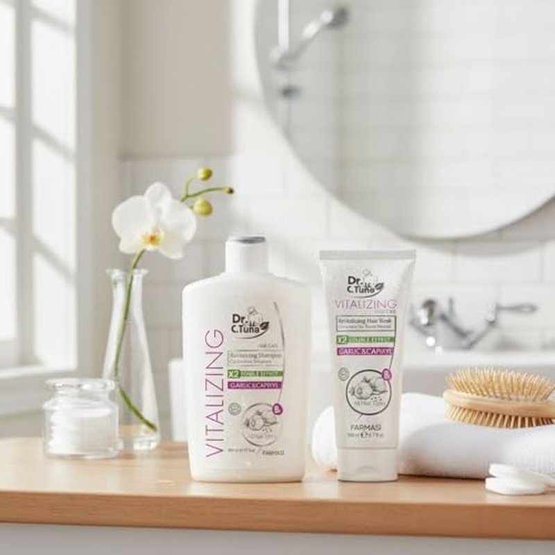 FARMASI Dr. C. Tuna Vitalizing Garlic Shampoo and Hair Mask - Natural Treatment for Hair Growth, Prevents Loss, Stimulates Growth with Capixyl