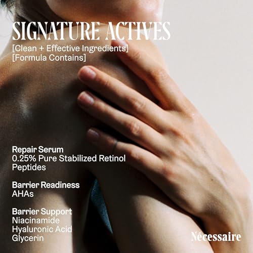 N?cessaire The Hand Retinol. Anti-Age Repair Serum. For Crepiness, Wrinkles, Spots, Brittle Cuticles. 0.25% Pure Retinol. 5% AHA. Dermatologist-Tested. Hypoallergenic. Non-Comedogenic. 2.2 fl oz.