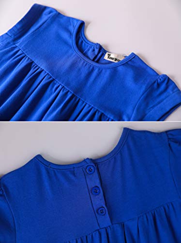 Girls Short Sleeve Solid Color Tiered Swing Dress - Blue, 8 Years