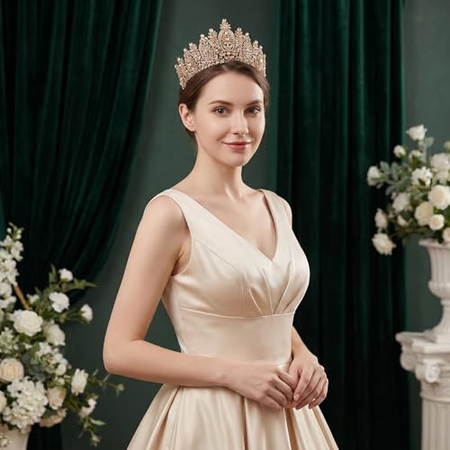 Champagne Pageant Crown for Women - Royal Queen Headpiece for Prom & Wedding - 4 Inch Tall