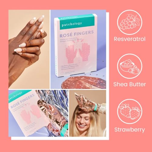 Patchology Ros? Fingers Renewing Hand Mask - Strawberry-Scented Moisturizing Gloves with Shea Butter for Dry & Cracked Hands, Repairing Hand Treatment for Baby Soft Skin, Self-Care Essential - 1 Pair