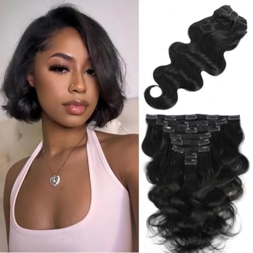 Natural Color Clip-In Hair Extensions 8 Inch Body Wave Remy Human Hair - Thick & Soft