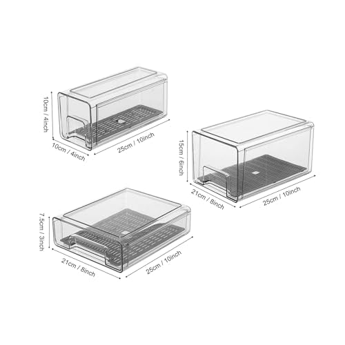 Bronkeeper Refrigerator Organizers Set with 2 Small + 1 Medium + 1 Large Drawer Bins