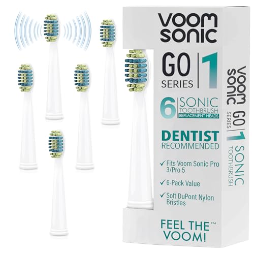 Voom Sonic Pro 3/Pro 5 Replacement Toothbrush Heads - Pack of 6 Soft Bristle Brushes