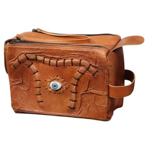 Leather Toiletry Bag Hocus Pocus Decor Handmade Halloween Bag Gifts Prop with Stitched Eye | Travel Makeup Bag | Hocus Pocus Decor Cosmetic Case Halloween decor Bag for men and Clutch for women