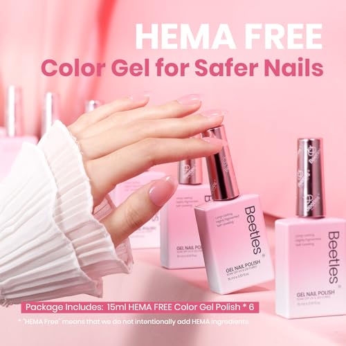 Beetles Jelly Gel Nail Polish Set - 6 Nude Pink Colors, 15ML, Cloudy Sweetness