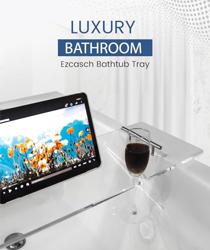 Acrylic Bathtub Caddy Tray - 39.37 x 9.45 Inch Transparent Bath Table with Book & Wine Holder