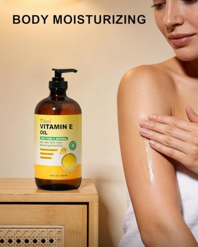 Yoken 16oz Vitamin E Oil for Skin, Face, Body, Hair - Recyclable Glass Bottle