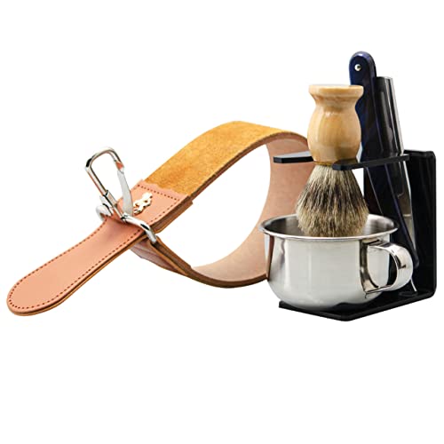 Shaving Straight Razor Kit with Brush Stand & Soap - Barber & Home Use