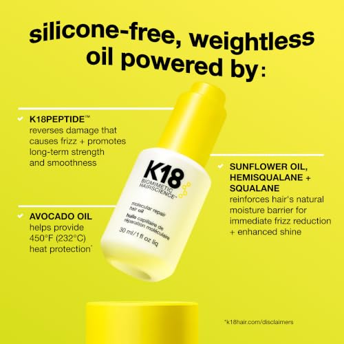 K18 Molecular Repair Hair Oil 1 Fl Oz - Weightless Frizz Control & Shine