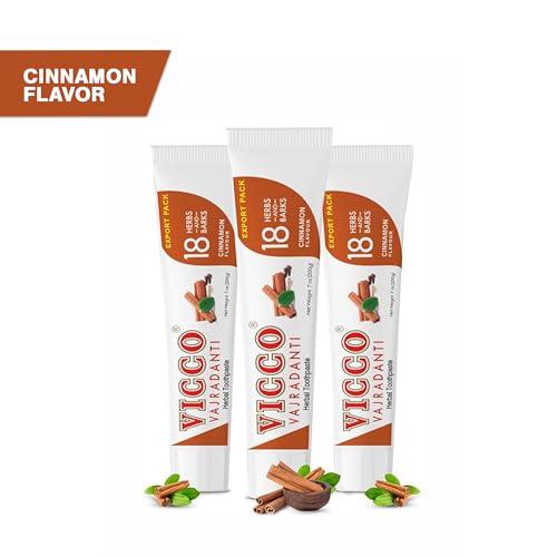Vicco Vajradanti Cinnamon Herbal Toothpaste 70-Year Ayurveda Legacy, Fluoride-Free, 7 oz Pack of 3