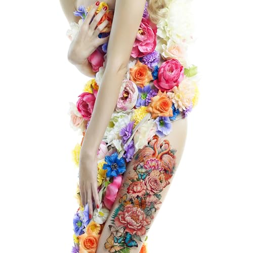 6 Sheets Full Arm Temporary Tattoos, Realistic Waterproof Floral Designs, Snake, Peony, Butterfly - Fake Tattoos Sleeve for Halloween, Cosplay, Party Decorations