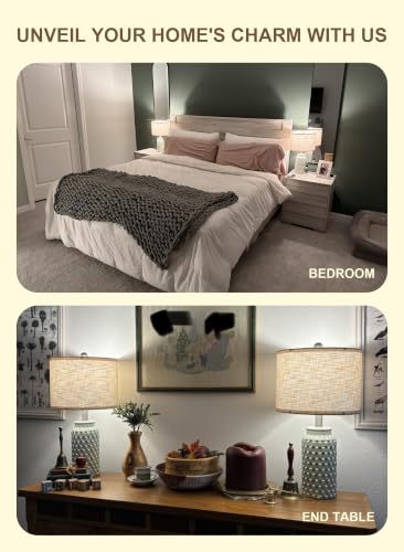 20.5-Inch Green Ceramic Bedside Lamps Set of 2 with Linen Shades