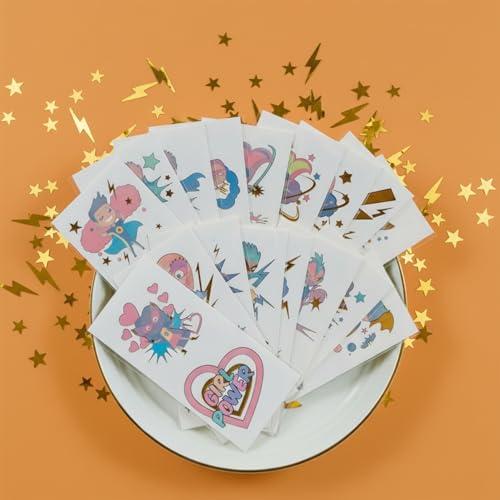 PapaKit 36 Pc Superhero Temporary Tattoo Set - 18 Individually Wrapped Sheets | Birthday Party Favors, Classroom Rewards, Goodie Bag Fillers