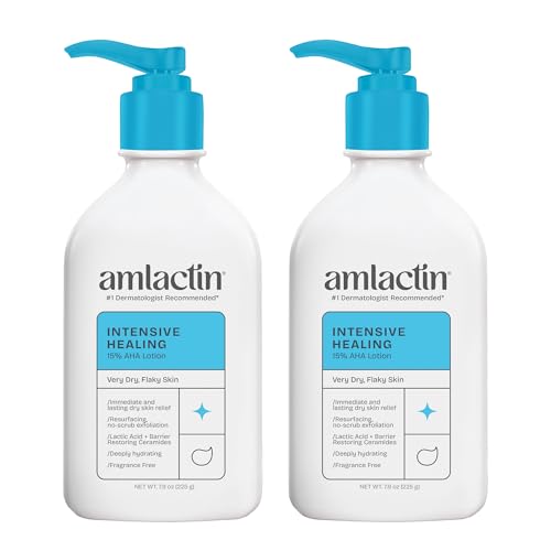 AmLactin Intensive Healing Body Lotion - Therapeutic Lotion for Extremely Dry Skin - No-Scrub Exfoliator with 15% Lactic Acid AHA and Ceramides, 7.9 oz (Pack of 2) (Packaging May Vary)